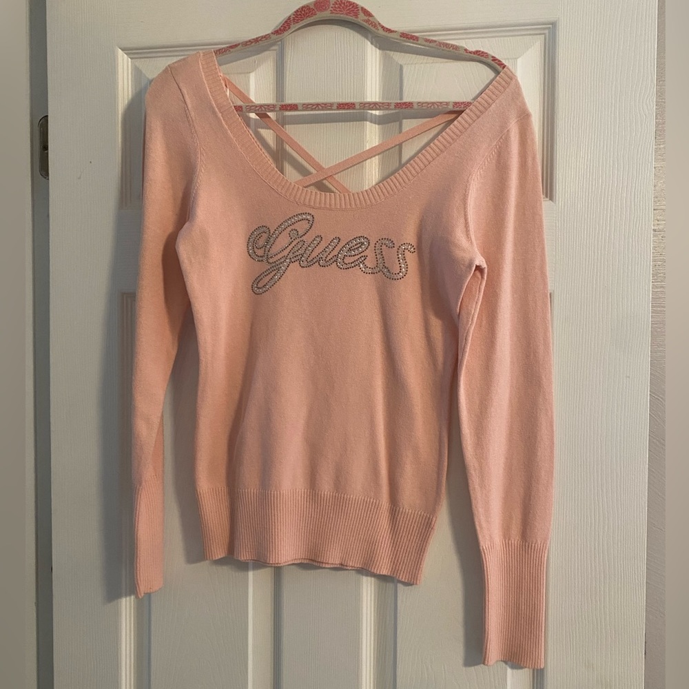 Pink Guess Sweater with Crisscross Back